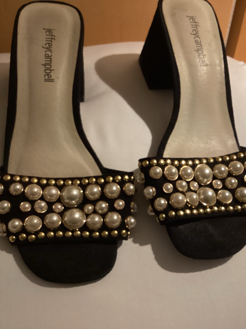 Jeffrey Campbell Black Pearl-Studded Block Heel Mules 6-1/2/ size